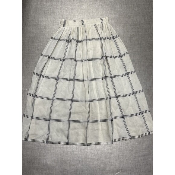 Vtg Calvin Klein Pleated Skirt High Waist S Cream Check Linen A-Line Hong Kong 6 - Picture 1 of 8